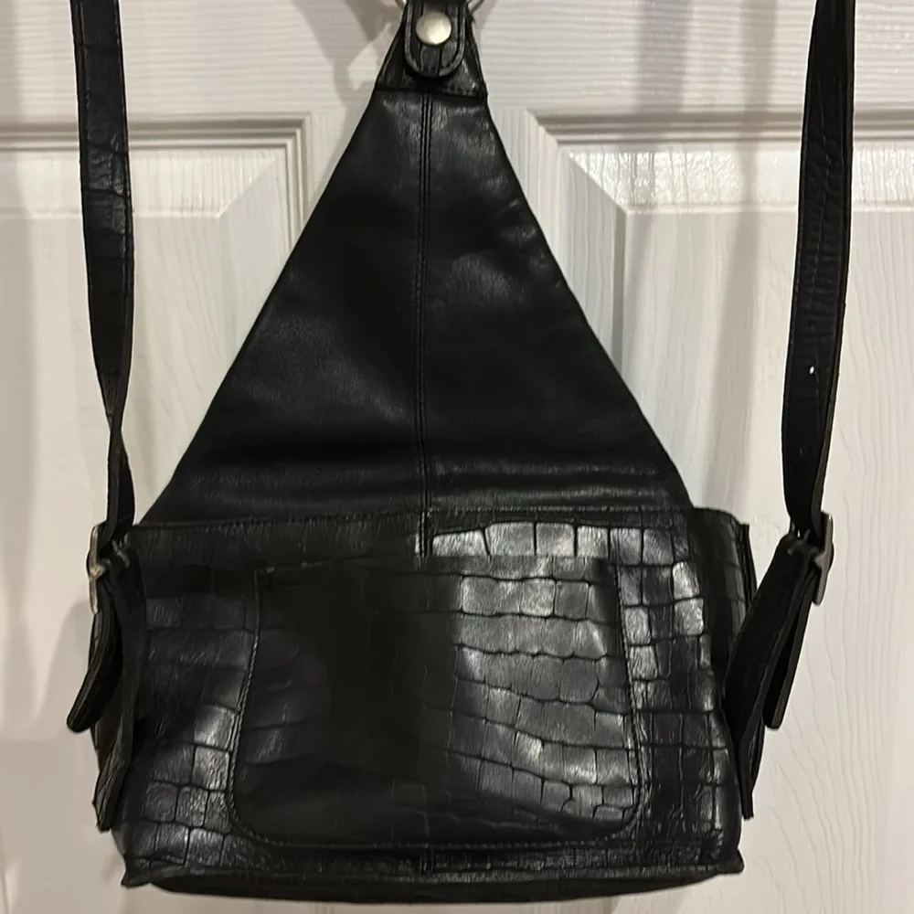 Black Ssamzie leather backpack purse adjustable straps zip with security snap